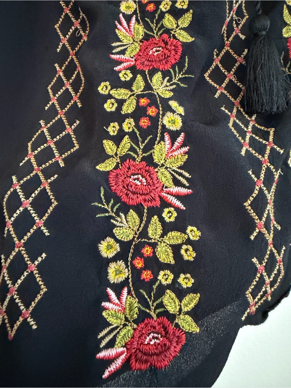 J.Jill Blouse Black Embroidered Peasant Top Size XLarge Bohemian Romantic - Picture 6 of 10